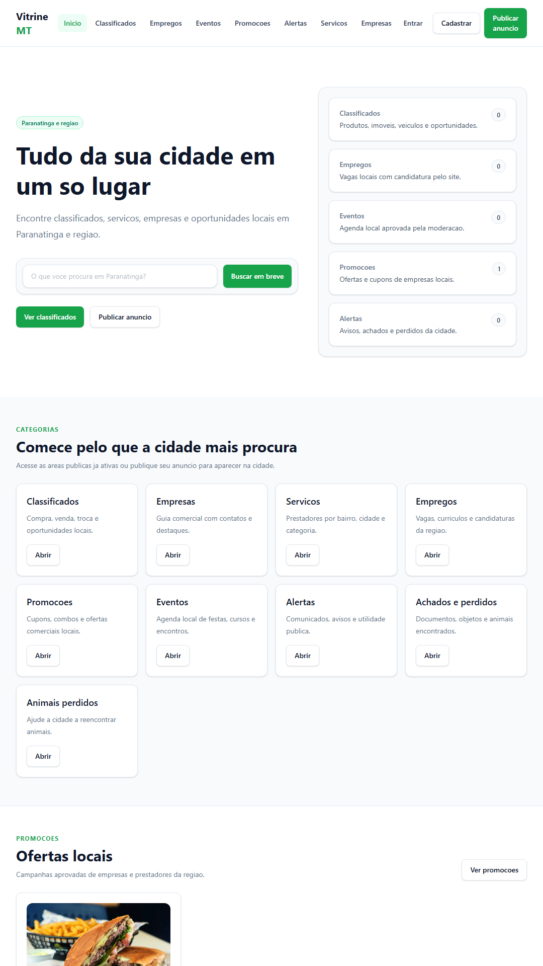 Preview do portal local Vitrine MT